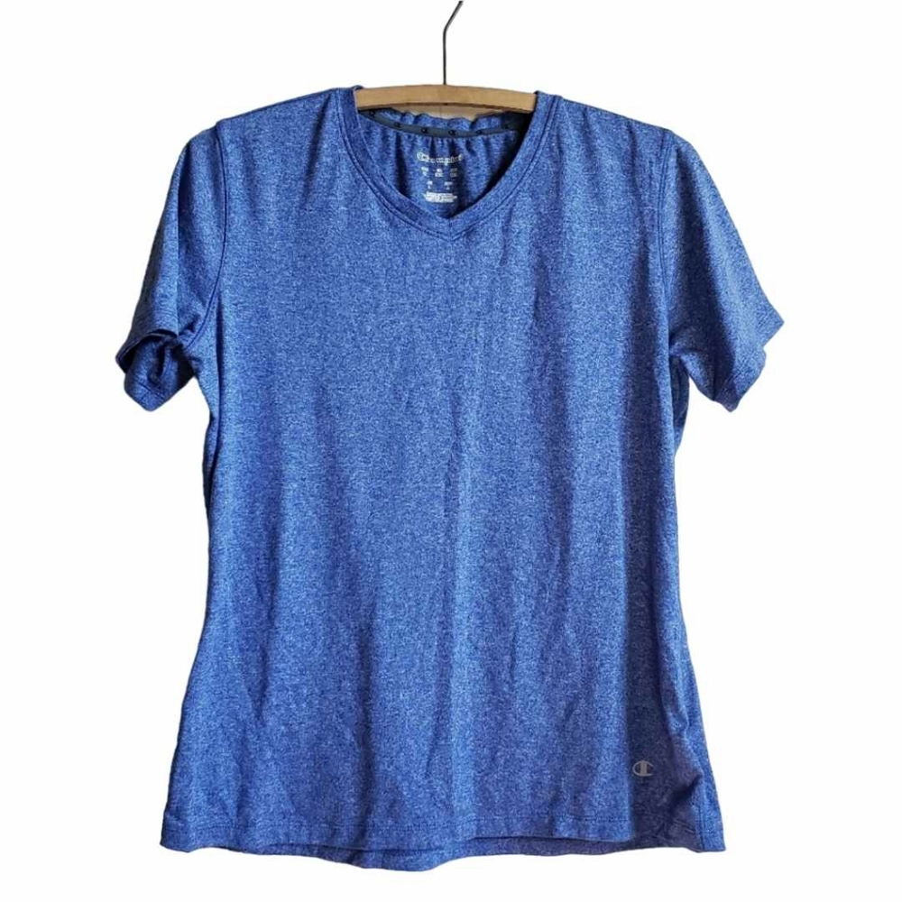4/$20 Champion active wear v-neck t-shirt heathered blue women's size M stretchy